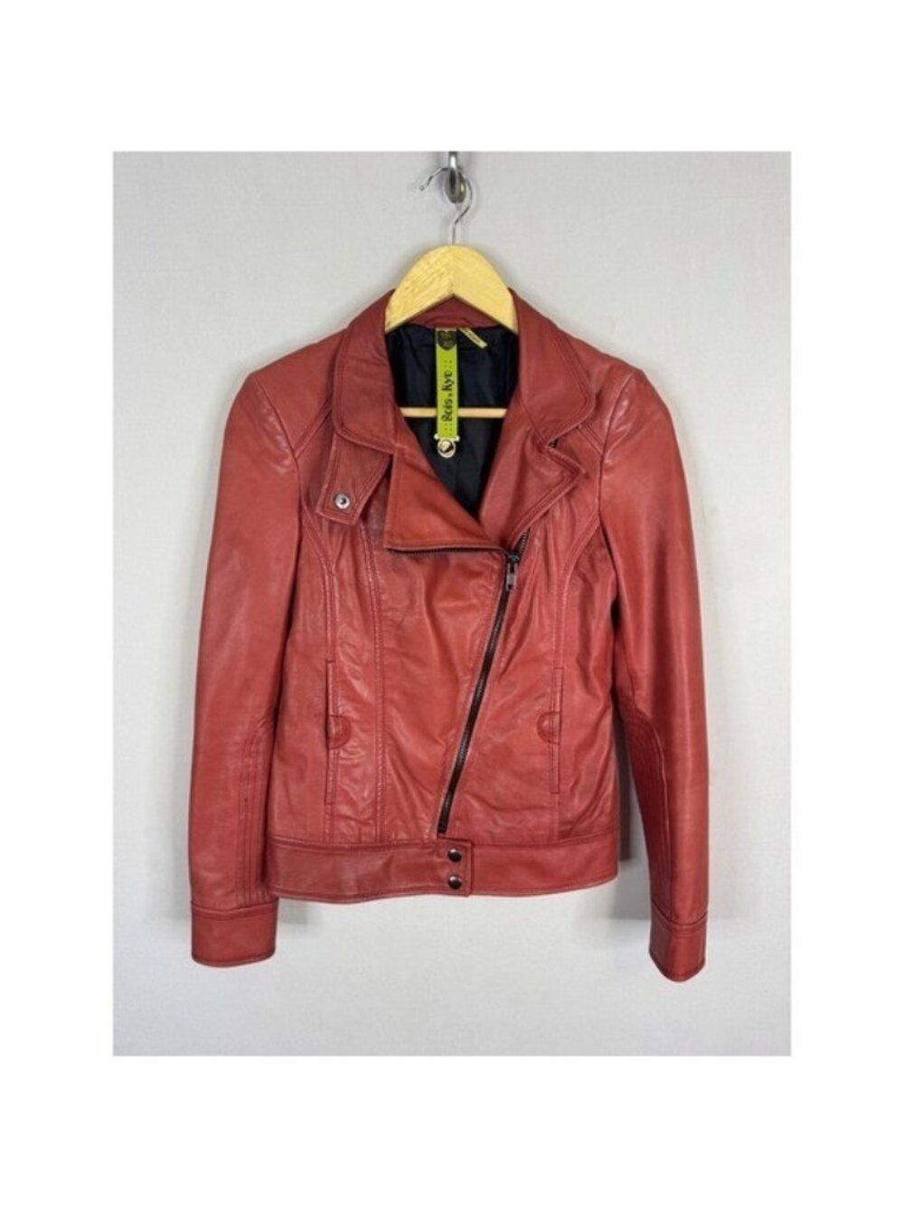 Soia & Kyo Red Genuine Leather Moto Biker Jacket Asymmetrical Zip Women XS
